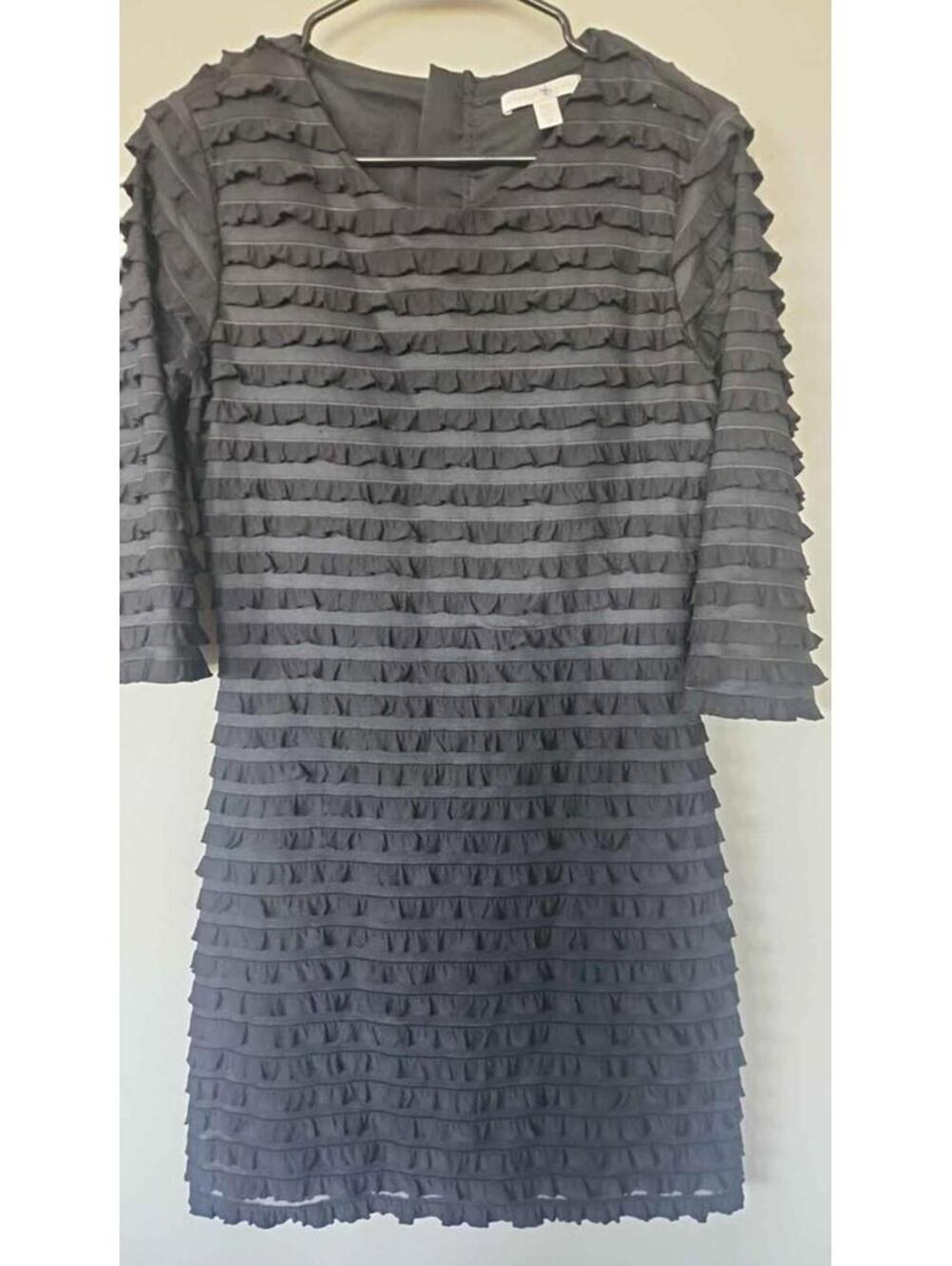Black Shutter Ruffles Jersey Sheath Dress with Exposed Back Zipper Size Med